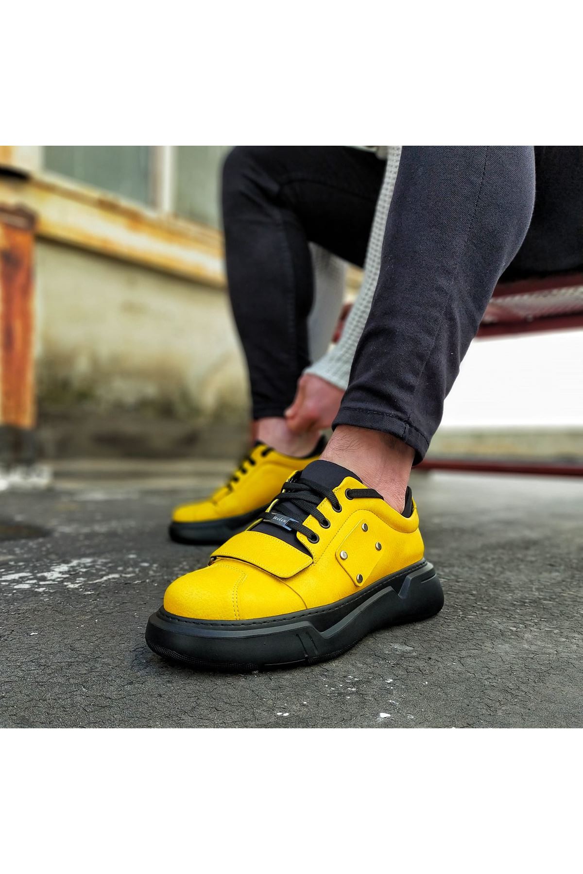 Wagoon WG018 Sarı Kömür Erkek Yüksek Taban  Ayakkabı
