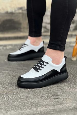 Wagoon WG162 Kömür Beyaz Rugan Ortopedik Taban Erkek Casual Ayakkabı